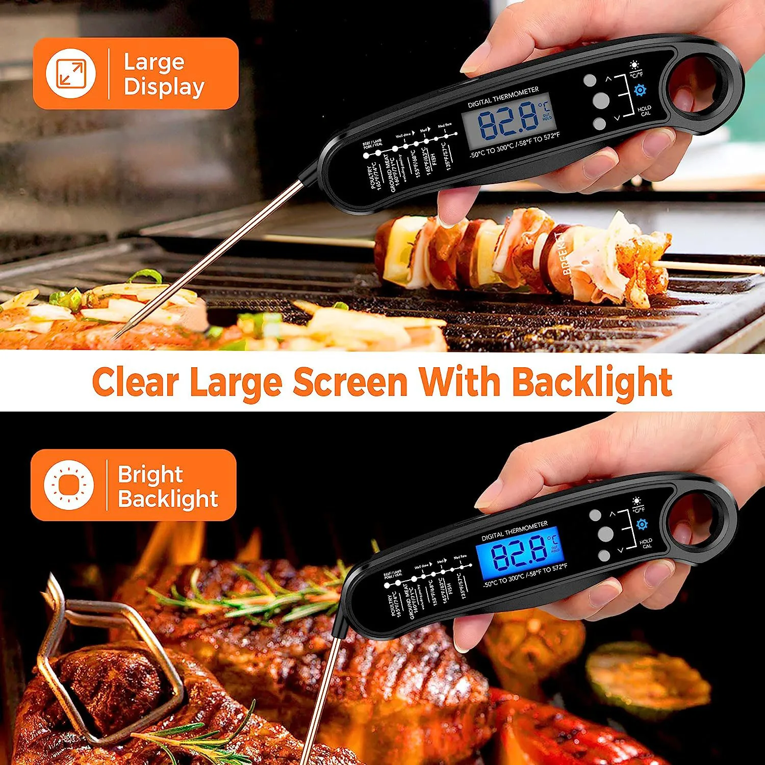 Kitchen Digital Thermometer Instant Read Meat Oven Thermometer with Probe for Cooking Fast&Precise Food Mini Tool With Backlight