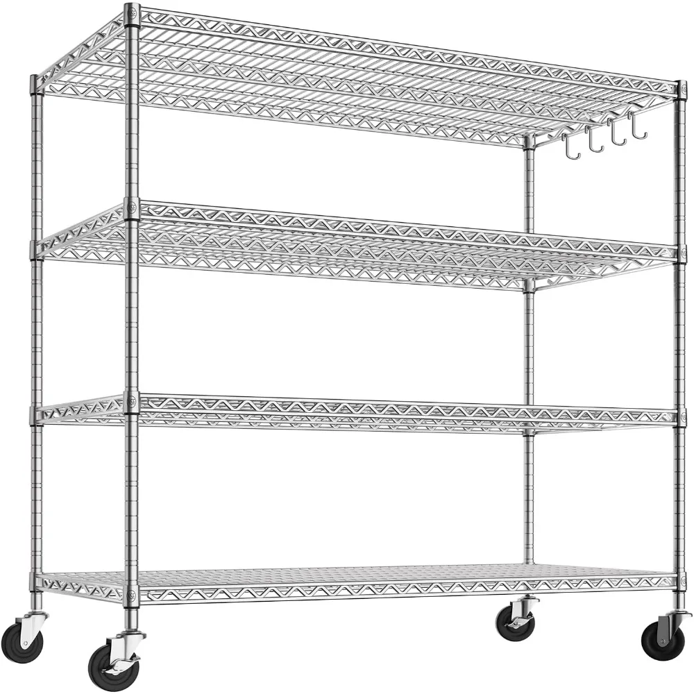 

Storage Shelves 55.5" W x 24" D x 76" H 4 Tier with Wheels, Adjustable Wire Shelving Garage Heavy Duty Shelves Unit, Rolling Me