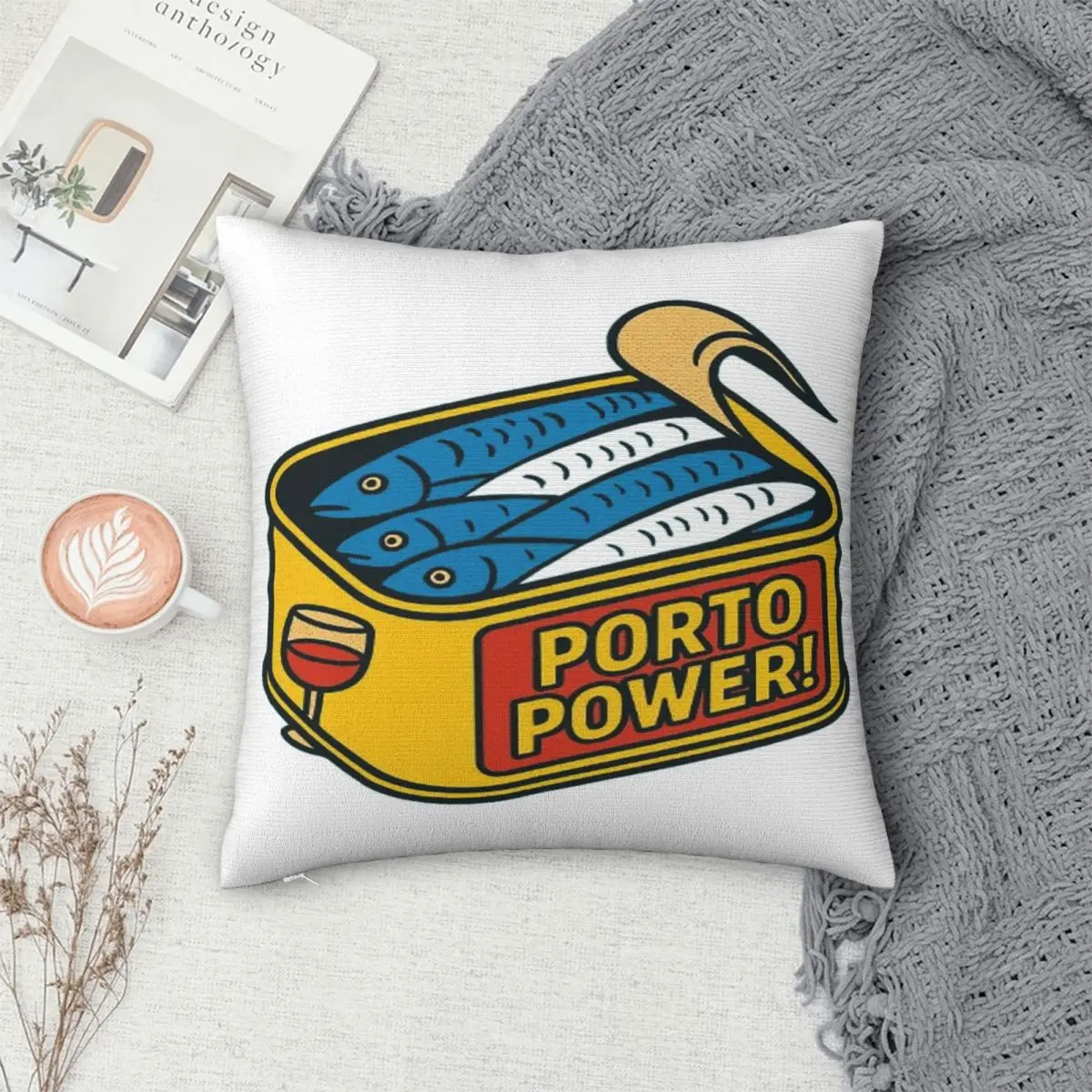 Funda de almohada cuadrada Pop Art Sardines Porto Power, funda de cojín con cremallera, cojín decorativo cómodo para el hogar y el dormitorio