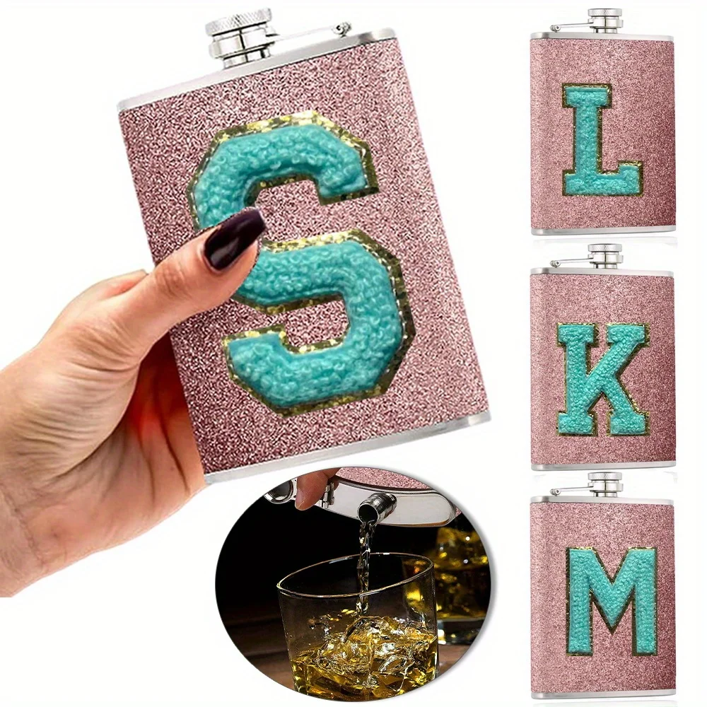 

Ladies Portable Stainless Steel Wine Pot Fashionable Whiskey Storage Container Grape Wine Bottle Chenille Letter Green Pattern