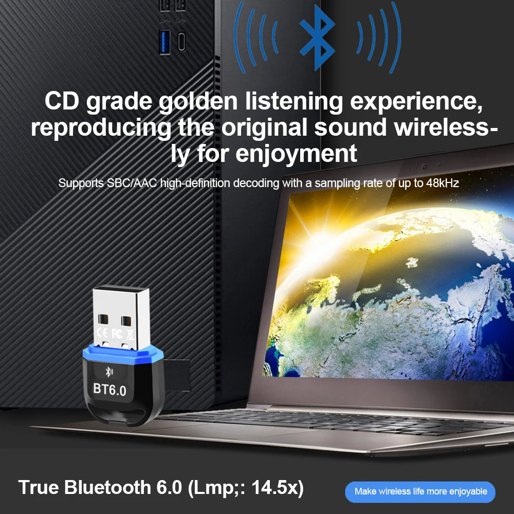 Adattatore Bluetooth 6.0 USB Bluetooth 5.4 per PC Dongle Mouse wireless Keyborad Ricevitore audio musicale Trasmettitore USB Senza driver