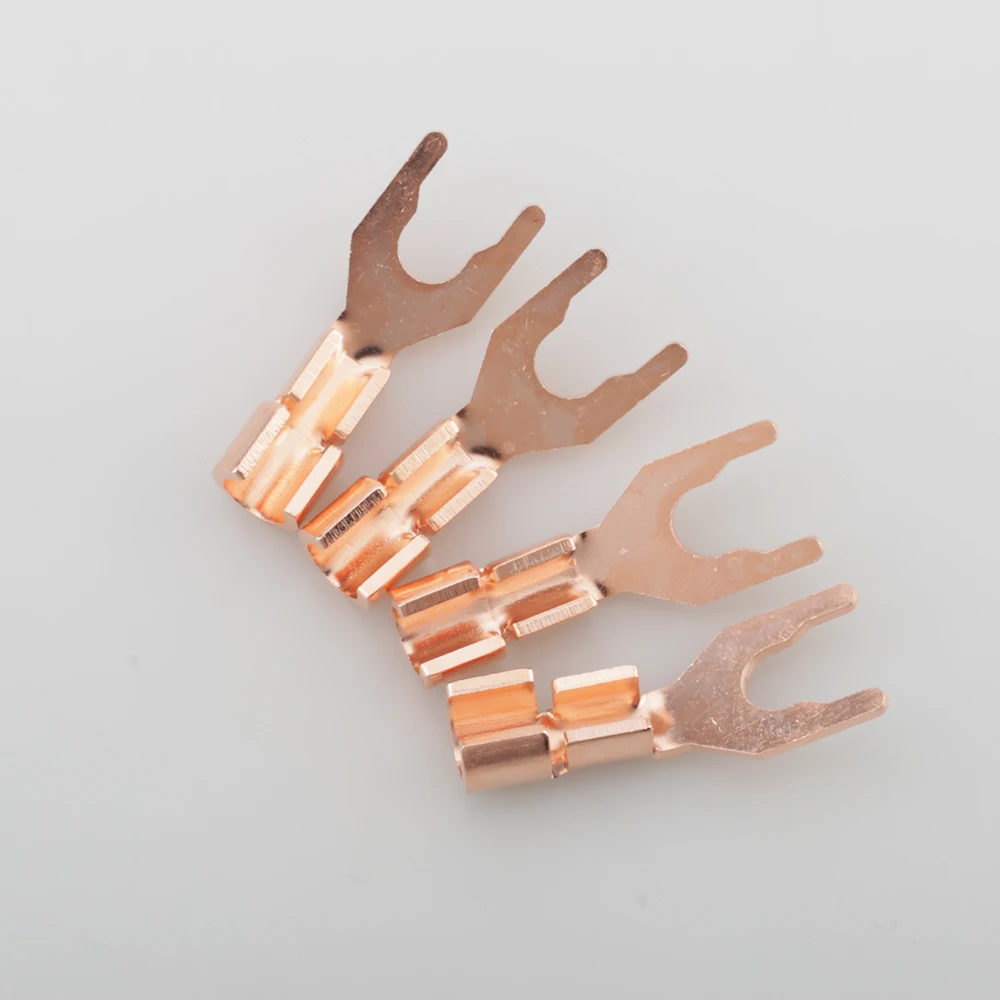 8PCS High Purity Pure Copper Silver Plated Speaker Y Spade Plugs, Audiophile Grade Fork Connectors For DIY Hi-Fi Audio Speaker C