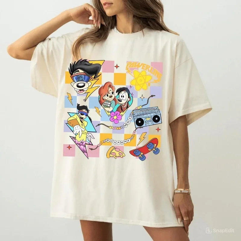 

Disney's Goofy Movie Max Goof and Roxanne Vintage T-shirt Couple's Four-Season Cotton Bottoming Shirt oversized t shirt
