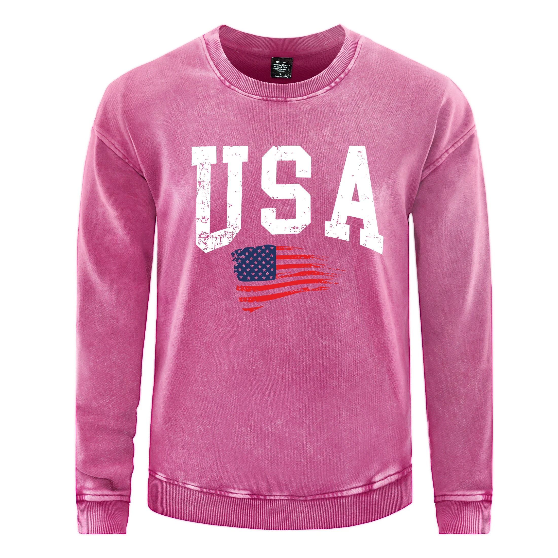 Usa Flagge Brief Drucken Gewaschen Sweatshirts Männer Warme Distressed Tops Casual Baumwolle Sweatshirt Herbst Grundlegende Retro Straße Sportswears