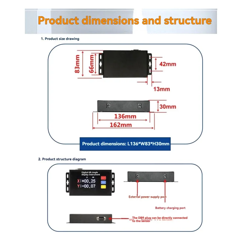 【ADORN】Instrumento de exibição digital de ângulo portátil de inclinômetro de alta precisão separável ângulo tridimensional 0 ° -60 °