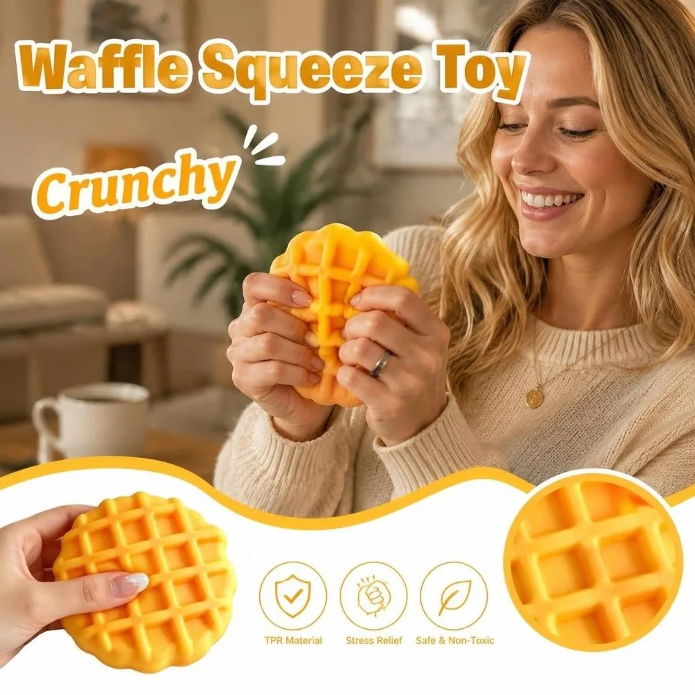 Crunchy Waffle Squeeze Sound Effects Building Blocks Realistic Dessert Pinch Kneading Hand Relax TPR Fidget Office Desk