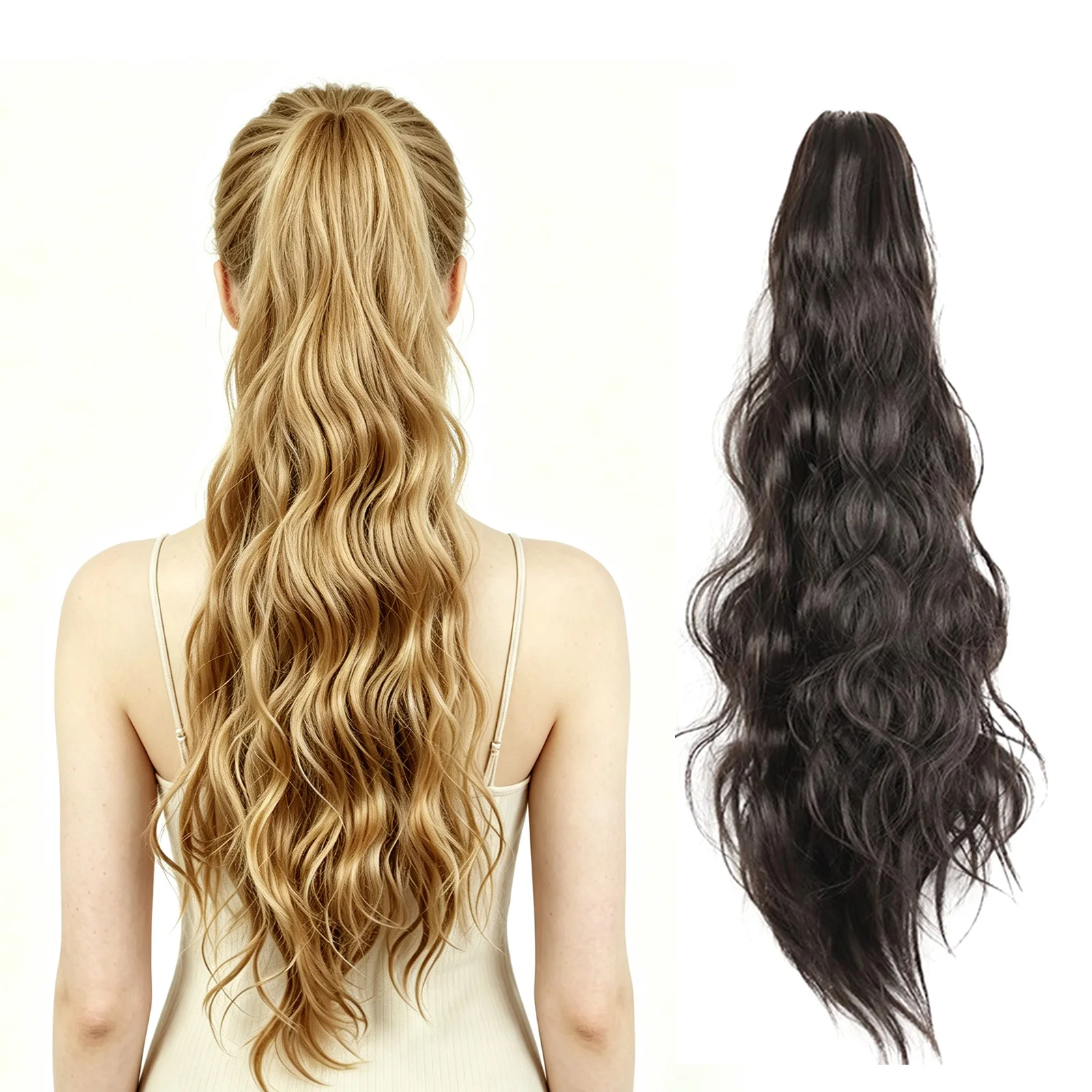Zolin Claw Clip Water Wave Ponytail Extension Matte Synthetic Loose Wavy Ponytail Hair Piece 150g For Women Daily Styling