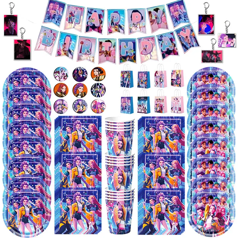 Kpop Demon Hunter – assiettes de décoration pour fête d'anniversaire, serviettes, tasses, bannière suspendue, fournitures de décoration pour fête d'anniversaire