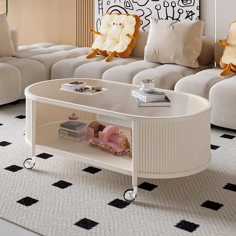 French cream wind mobile coffee table living room household small apartment oval high-end simple