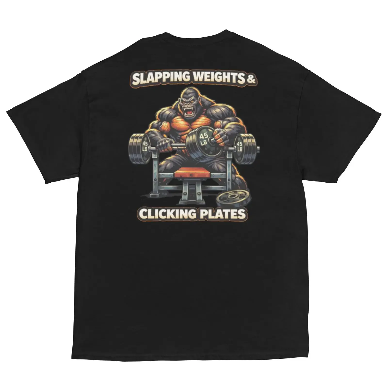 Slapping Weights Clicking Plates Gorilla Gym T Shirt Funny Workout Bodybuilding Lifting Fitness  vintage Washed Casual fashion