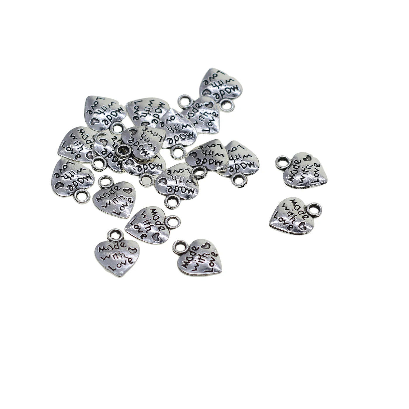 100 قطعة متنوعة الألوان الصغيرة الفضة التبتية خمر البرونزية النحاس الذهب صنع مع الحب القلب تسمية علامة السحر DIY بها بنفسك صنع