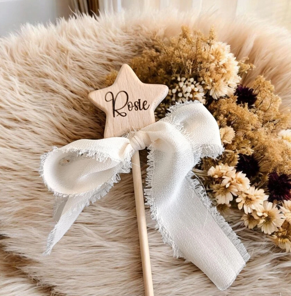 Personalized Wooden Star Wand – Fairy Godmother Proposal Gift, Custom Engraved Magic Wand for Kids Christening or Keepsake Gift