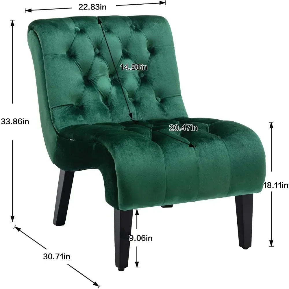 Green Velvet Accent Living Room, Chaise Lounge Single Sofa, Leisure Chair with Rubber Wood Living Room Leisures Sofa Chaises