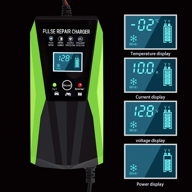 with LCD Display Pulse Repair Charger 12V 10AMotorcycle & Car Battery Charger Agm Deep Cycle Gel Lead-Acid intelligence Charger