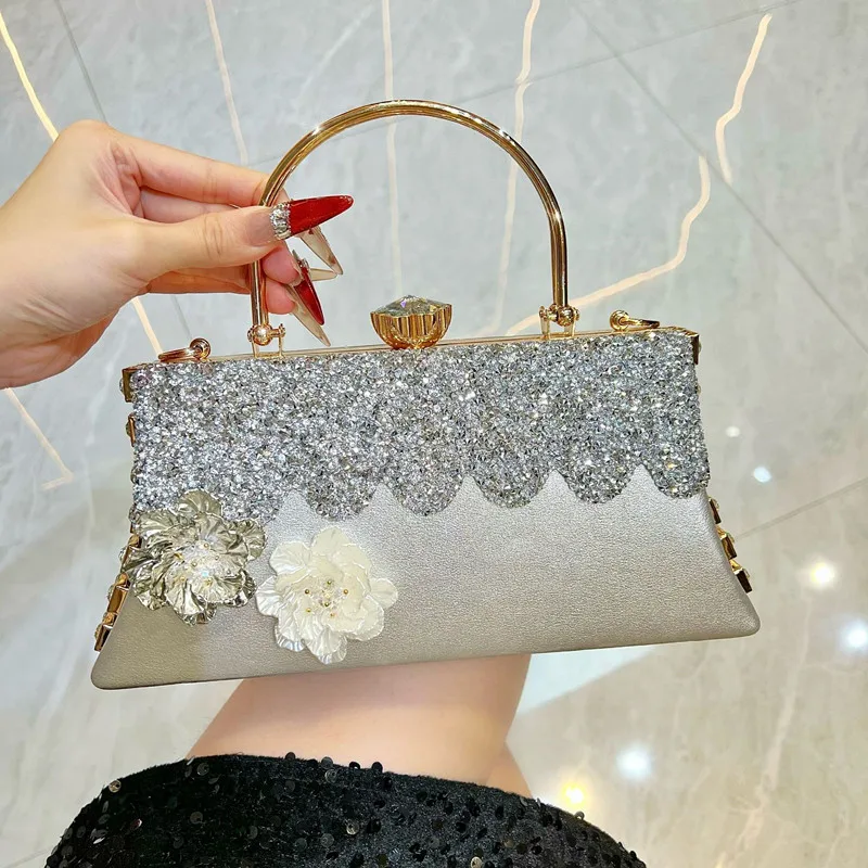 2026 Luxury Diamond Embedded Large Capacity Evening Bag High end Handheld Bride Wedding Handbag Fashion Dinner Crossbody Bag