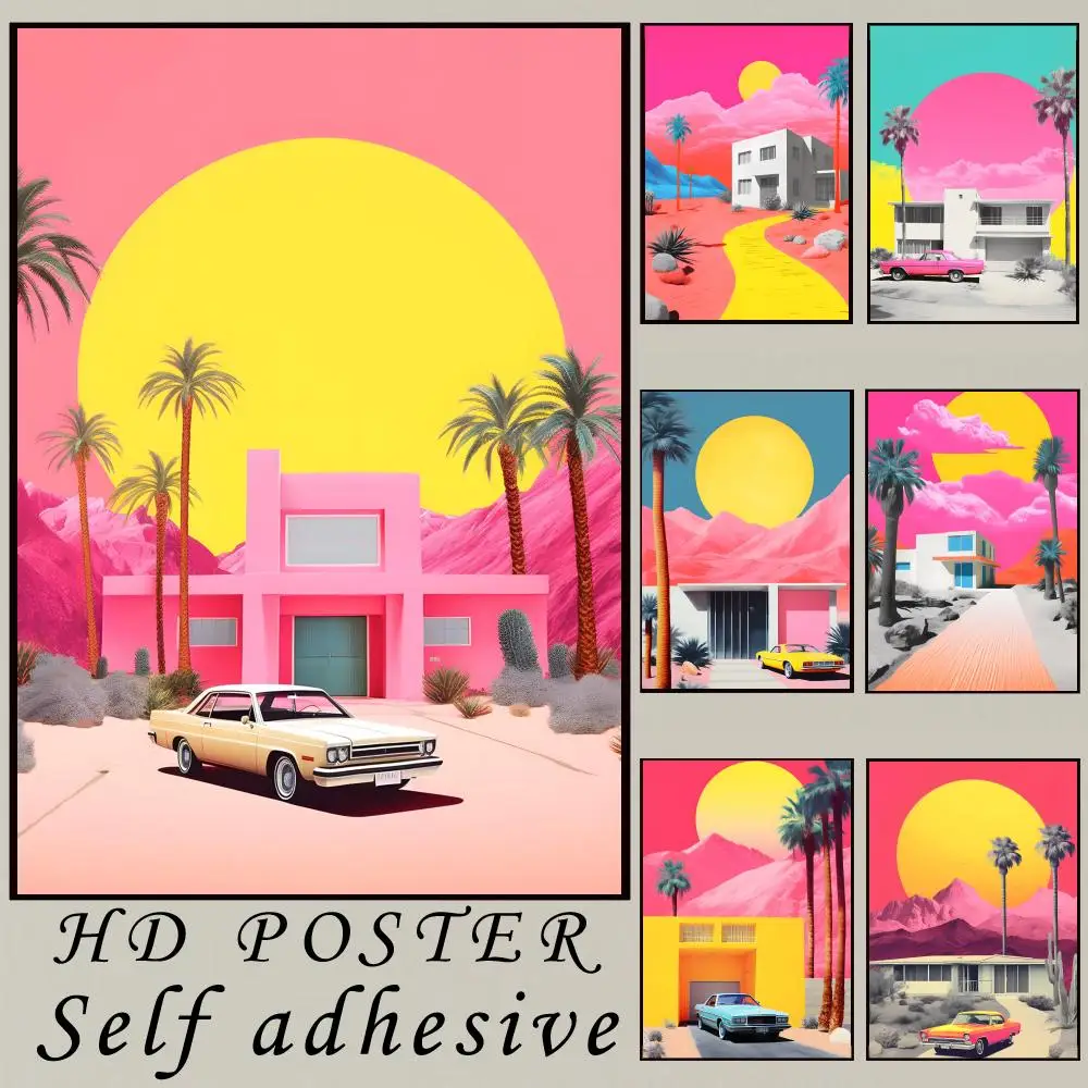 Póster artístico colorido con collage de California Sunset, arte de pared multiusos para sala de estar, dormitorio, oficina, pasillo, bar, decoración, idea de regalo