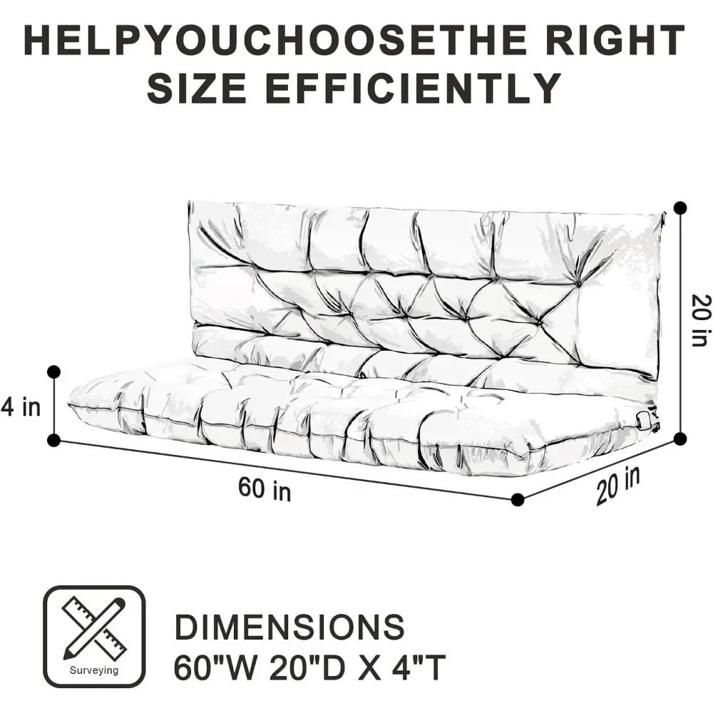 y Outdoor Swing Cushions,Waterproof Swing Cushions 3 Seater Replacement with Backrest,Outdoor Thickened Bench Cushion with Ties