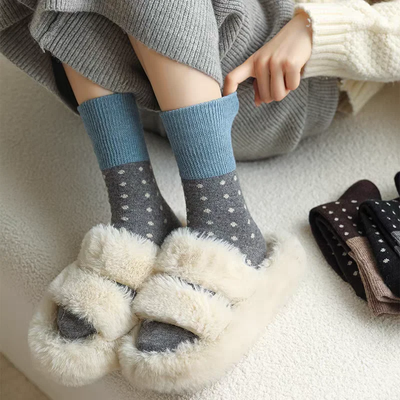 겨울 신상품 물방울 무늬 울 양말 가을/겨울 다용도 트렌디 따뜻한 일본 스타일 스택 양말 빈티지 미드 카프 양말