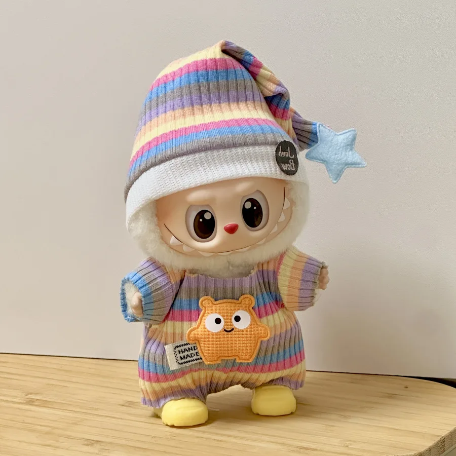 2 قطعة 17 سنتيمتر ملابس دمية صغيرة الزي اكسسوارات ل Labubu يجلس حفلة V1 V2 الخريف نيسيي طقم قبعات اكسسوارات