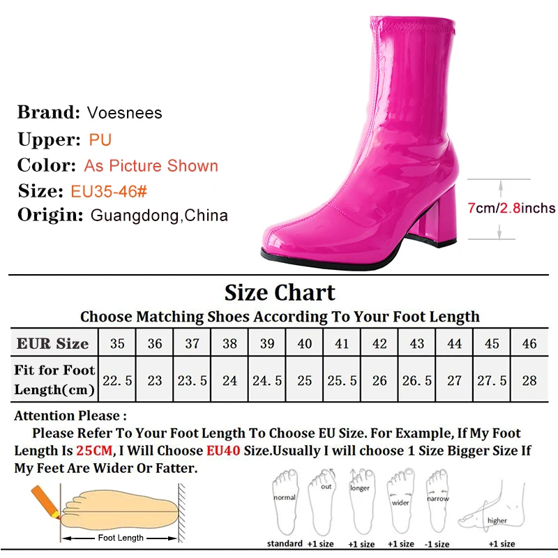 7cm Custom Colors Gogo Boots 60s 70s Square Heel Ankle Boots Sexy Round Toe Leather Zip Women Short Boots Cross Dressing Shoes