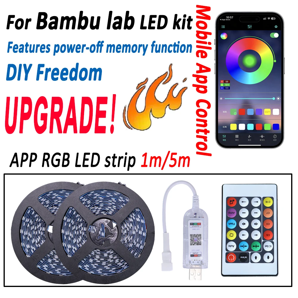 

New Mobile App Control RGB LED strip For Bambu Lab App RGB LED Light Set 3D printed accessories