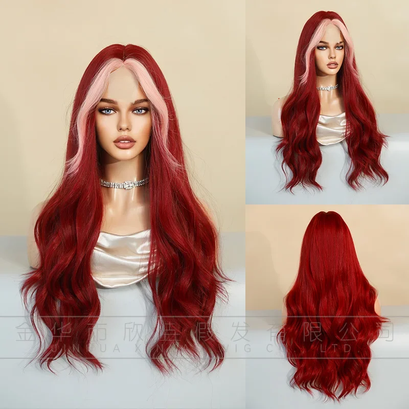 28 “Lange Omber 2 Stijl Mix Paars & Rood Gradiënt Kleur Golvend Cosplay Haar Pruik Voor Halloween Kerst Anime Pruiken