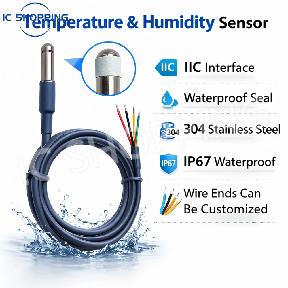 Sensor de Temperatura e Umidade SHT40 em Aço Inoxidável, Módulo Digital com Sonda I2C Compatível com SHT30 SHT20 SHT45 SHT35 SHT31 SHTC3