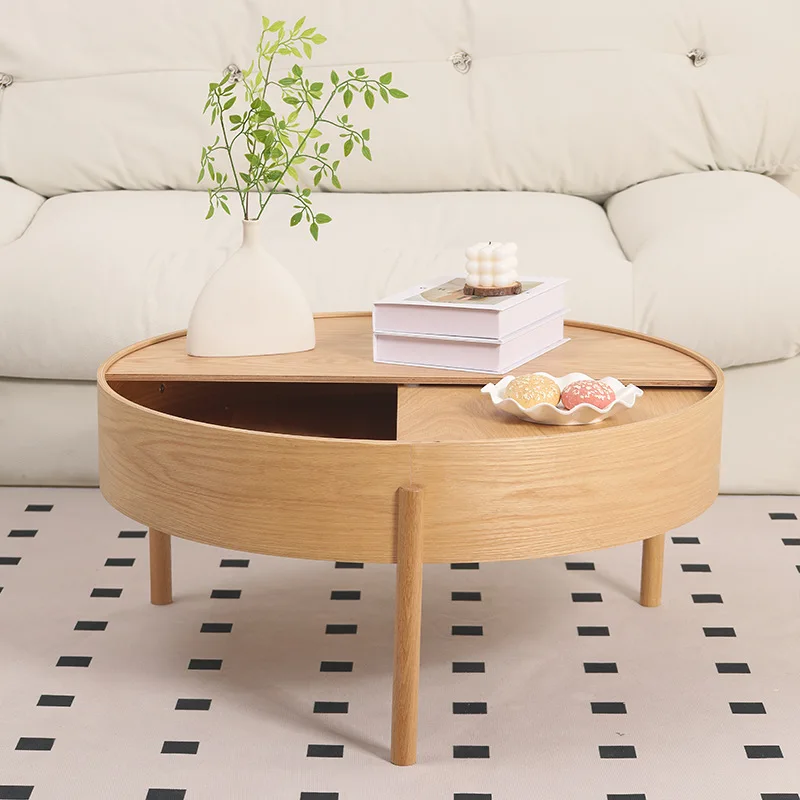Nordic Multifunctional Combination Rotating Storage Cabinet Living Room Round Table Solid Wood Circular Small Coffee Table