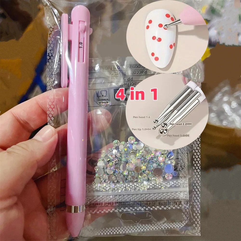 5 in 1 4 in 1 Nail Art Dotting Tools Ballpoint Pen Design Multiple Size Press-type for Rhinestone Picker Painting Manicure Tools