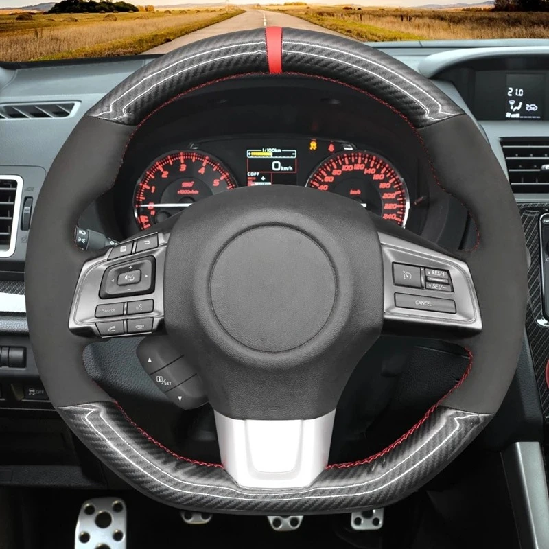 Non-Slip Black Carbon Fiber Suede DIY Car Steering Wheel Cover For Subaru WRX (STI) Levorg 2015 2016 2017 2018 2019 2020 2021