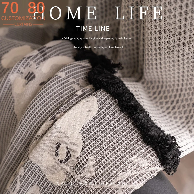 Upper and Lower Stitching Lace Senior Grey Jacquard Chenille Curtains for Living Room Bedroom French Window Customized Balcony