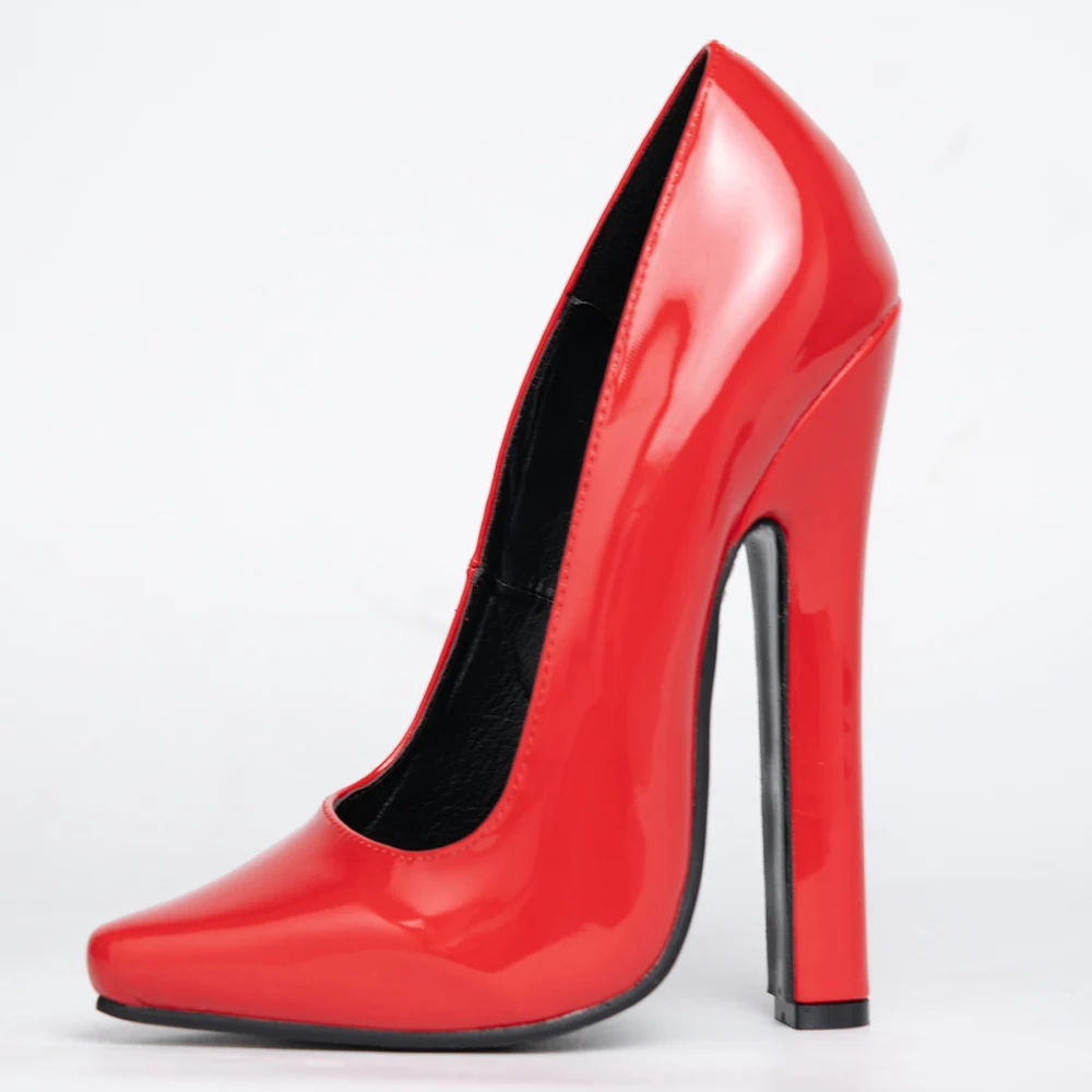 

CA Fetish 15cm Square High Heels,Women Pumps,Pointed Toe,Stage Show Shallow Shoes,Slip On,Sexy Patent Leather Black,Red,Dropship