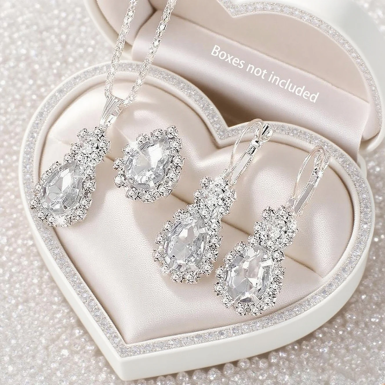 4pc Teardrop Crystal Pendant Necklace Earrings Set