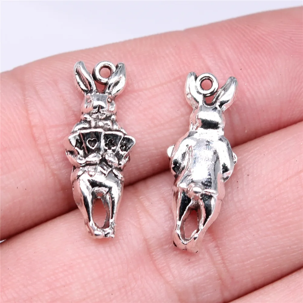 10pcs Clock Rabbit Charms For Jewelry Making Antique Bronze Silver Color Pendants Making DIY Handmade Tibetan Fit Jewelry