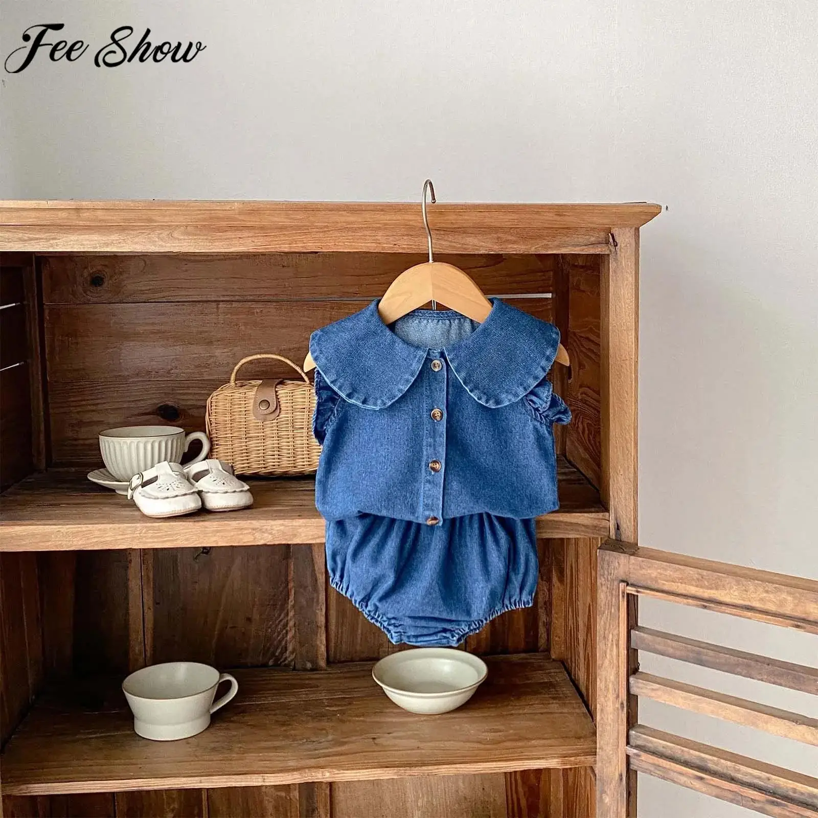 

Модная повседневная джинсовая одежда для маленьких девочек, топы с рукавами-крылышками и шорты, шаровары, летний повседневный комплект одежды для праздника и вечеринки