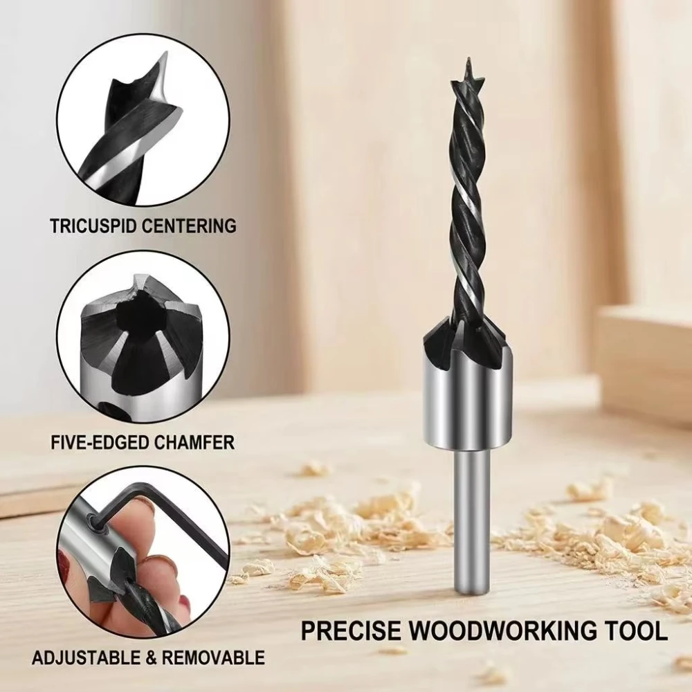 4pc Three-Pointed Woodworking Counterbore Drill Bit Set Reaming Chamfering 3-6mm Screw Hole Opener Tool For Precise Joinery