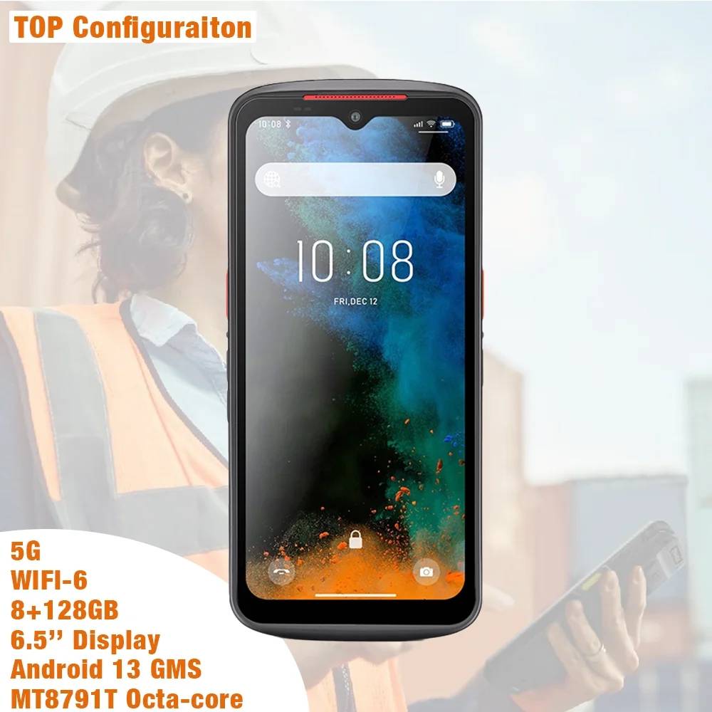 TC65 Ultra Rugged PDA Handheld Mobile Computer Android Barcode Scanner with MT8791T CPU 8+128GB Android 13 GMS WIFI6 5G Network
