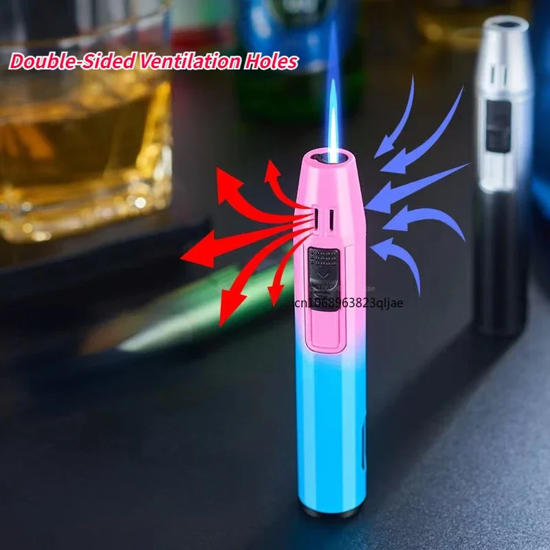 New Pen Metal Lighter Mini Spray Gun Inflatable Windproof Butane Gas Lighter Adjustable Straight Shot Blue Flame Cigarette Tools