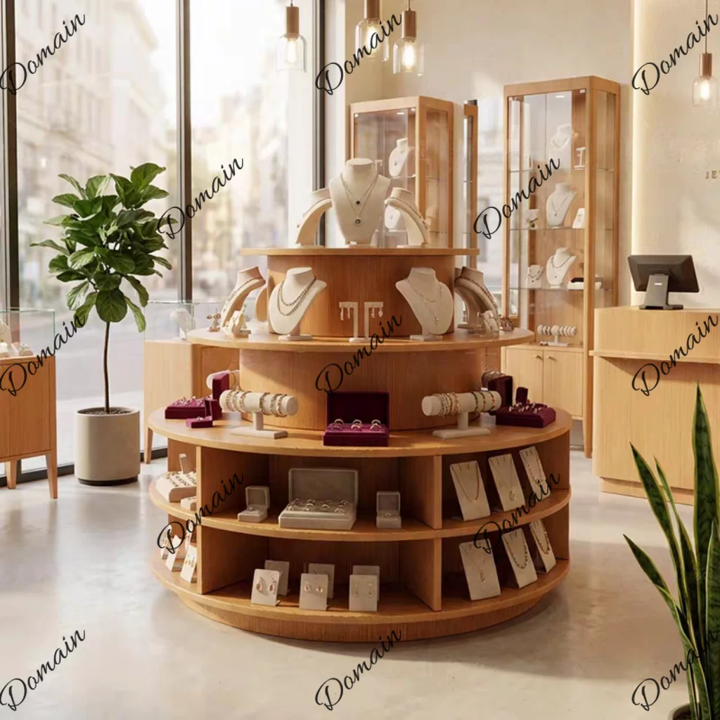 Solid wood round Nakajima stand display stand cylindrical display jewelry store commercial product display Nakajima cabinet
