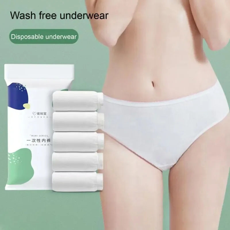 5Pcs Women Disposable Panties Travel High Waist Stretchy Underwear Cotton Crotch Briefs Underpants Travel Disposable Panties