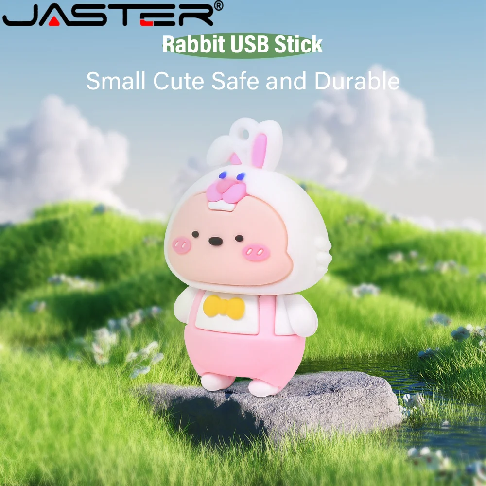 JASTER USB Flash Drive Cartoon Lovely Rabbits 4GB 8GB 16GB Pen drive 32GB 64GB 128GB U Stick 2.0 regali Pendrive con portachiavi