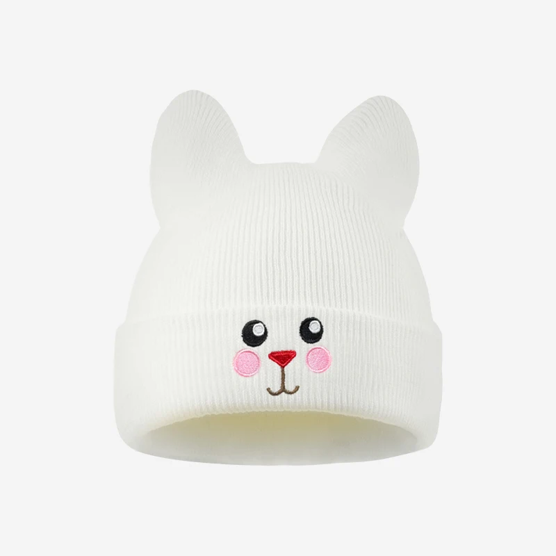 Soft Cat Ear Kids Beanie Cat Face Embroidery 1-3 Years Toddler Knitted Hat Casual Daily Outdoor Activity Headwear view 3