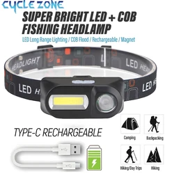XPE+COB Mini Headlight Rechargeable LED Head Flashlight Waterproof Head Lamp Fishing Hunting Light Outdoor Work Camping Headlamp
