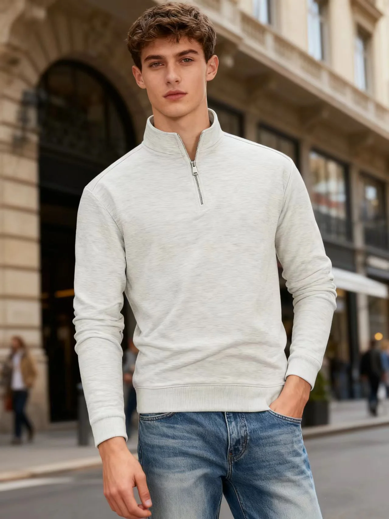 Moda colarinho half zipper homens esportes hoodies