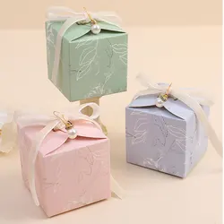 Gift Boxes Wedding Favors Box Shiny Silver Floral with Pearl Candy Box for Baby Shower Bridal Birthday Party Packaging Supplies