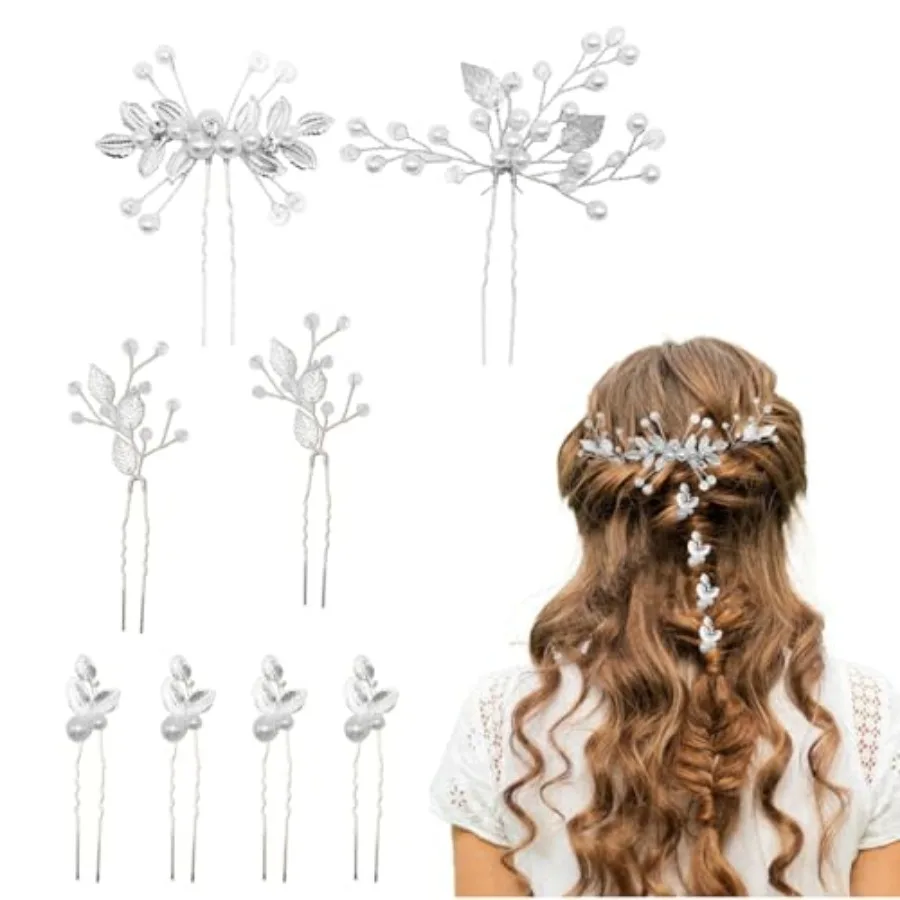 

8Pcs ridl Wedding Hir Pins Set Lef Hir Clips Hedpieces for rides nd ridesmids Wedding ccessories