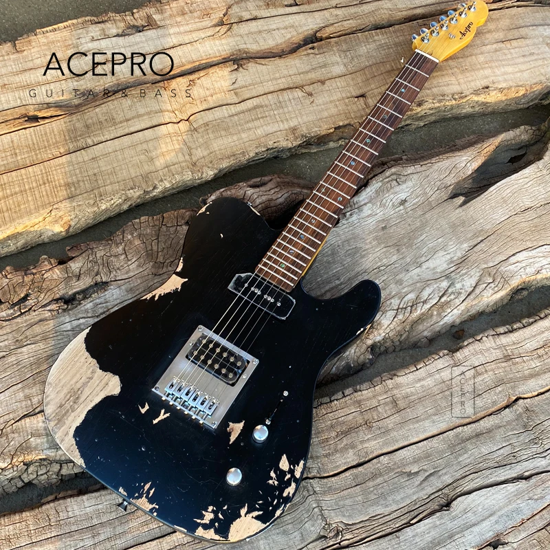 Acepro Handmade Relic Electric Guitar ASH Body, Grover Tuners, P90+Humbucker Pickups, Abalone Inlays, Free Shipping Guitarra