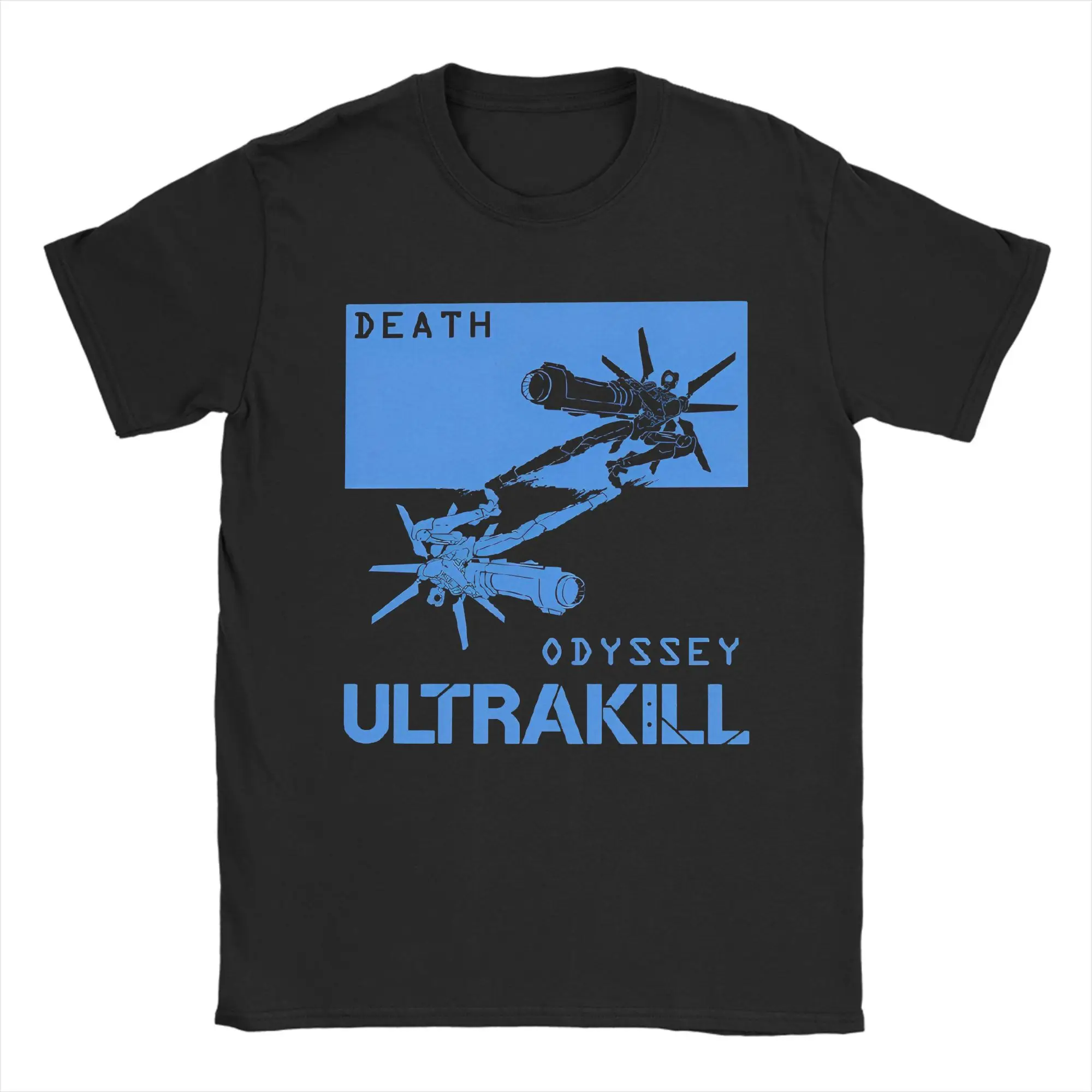 Ultrakill لعبة اطلاق النار الموت أوديسي تي شيرت الرجال القطن الخالص خمر تي شيرت الياقة المستديرة V1 روك تيز البضائع حجم كبير