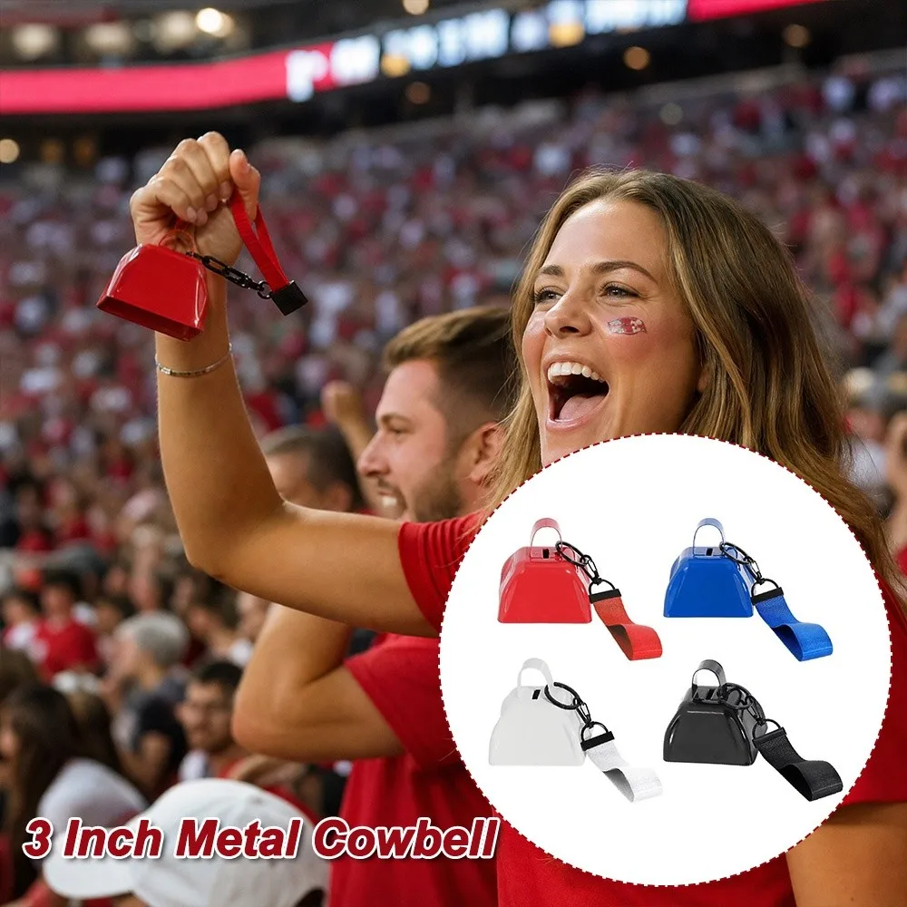 3 Inch Metal Cowbell Iron Celebration Event Hand Bell with Wrist Strap Backpack Pendant Loud Sound Bell