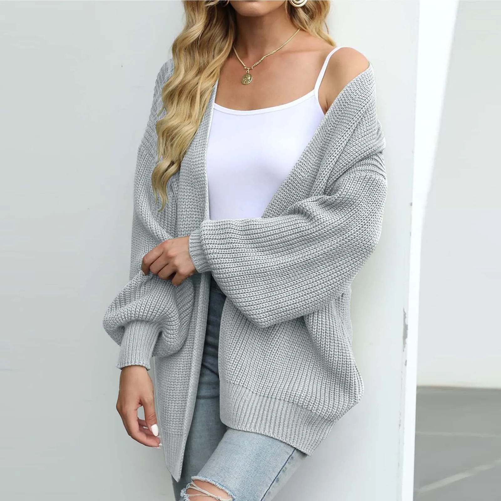 

Autumn Knitted Coat Winter Women Solid Cardigan Sweater Coat Loose Casual Lantern Sleeve Jacket For Women